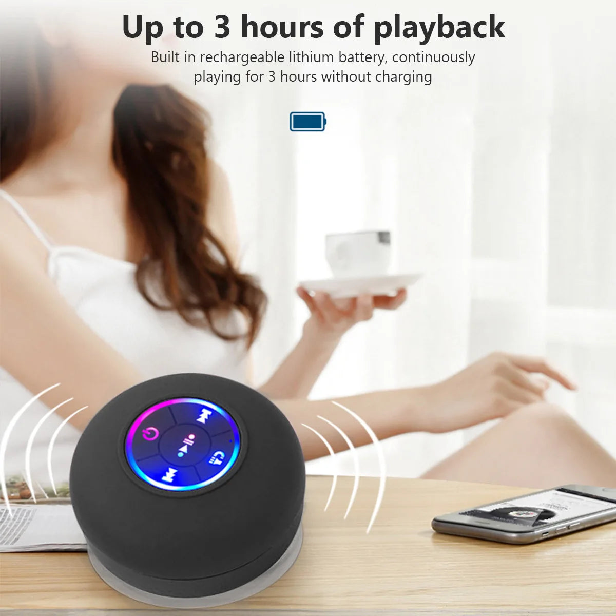 Aquabeat Mini: Waterproof LED Bluetooth Speaker with Powerful Sound & Suction Cup Mount